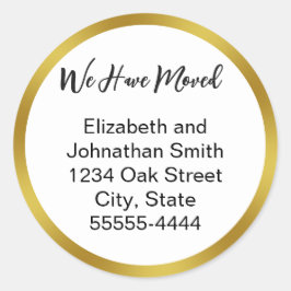 We Have Moved Script White Moving Announcement Ronde Sticker