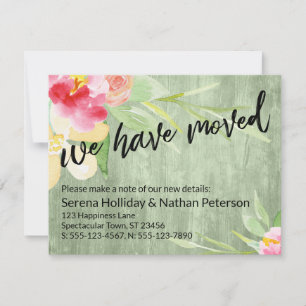 We Have Moved Watercolor Bloemen Groene Houten Kaa Notitiekaartje