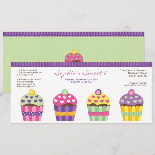 We "Heart" Cupcakes Long Invitation Kaart (Voorkant / Achterkant)