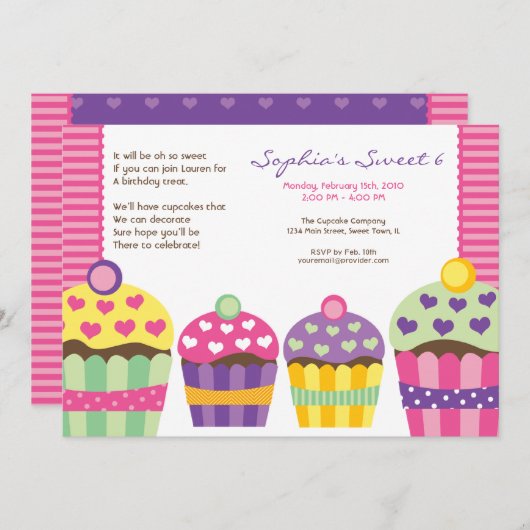 We "Heart" Cupcakes Uitnodiging (Voorkant / Achterkant)