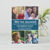 We hebben 4 foto collage blauw en wit verhuisd aankondiging (Staand voorkant)