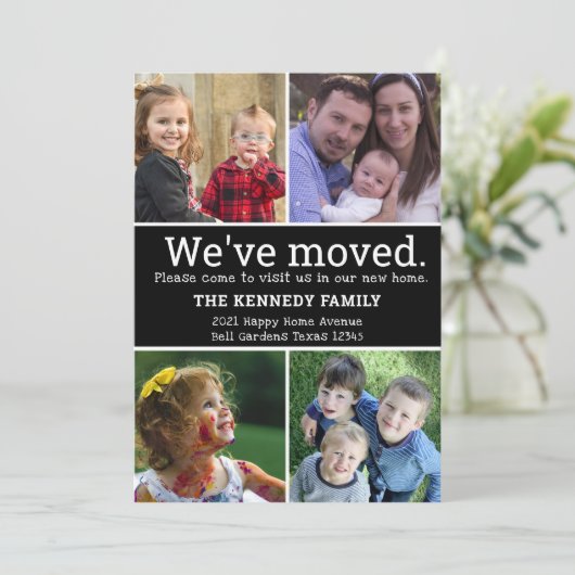 We hebben 4 foto's Collage Black en White Moving v Aankondiging (Staand voorkant)