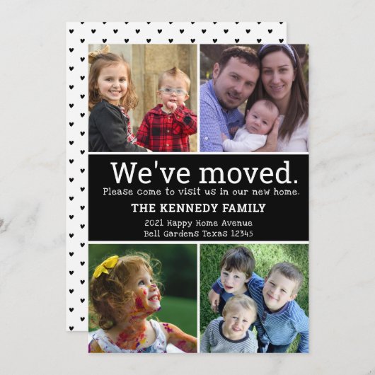 We hebben 4 foto's Collage Black en White Moving v Aankondiging (Voorkant / Achterkant)