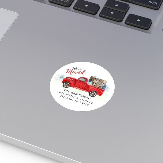 We hebben adreswijziging verplaatst ronde sticker