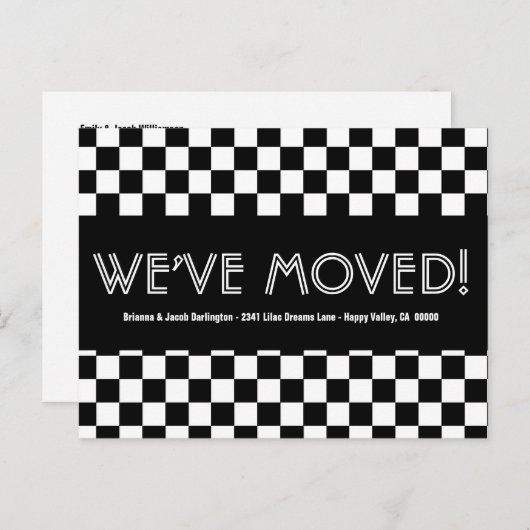 We hebben adreswijziging zwart wit CHEQUES V005 ve Aankondigingskaart (Voorkant / Achterkant)