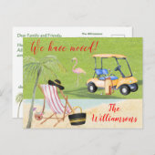 We hebben Beach Budget Palm Trees Golf Move verpla Aankondigingskaart (Voorkant / Achterkant)