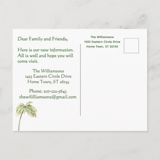 We hebben Beach Budget Palm Trees Golf Move verpla Aankondigingskaart (Achterkant)