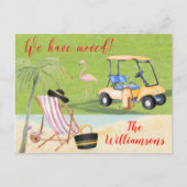 We hebben Beach Budget Palm Trees Golf Move verpla Aankondigingskaart (Voorkant)