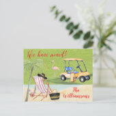 We hebben Beach Budget Palm Trees Golf Move verpla Aankondigingskaart (Staand voorkant)