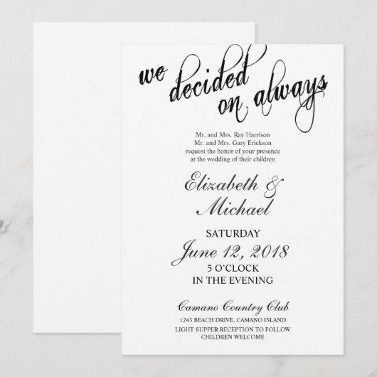 We hebben besloten om altijd te trouwen kaart (Voorkant / Achterkant)