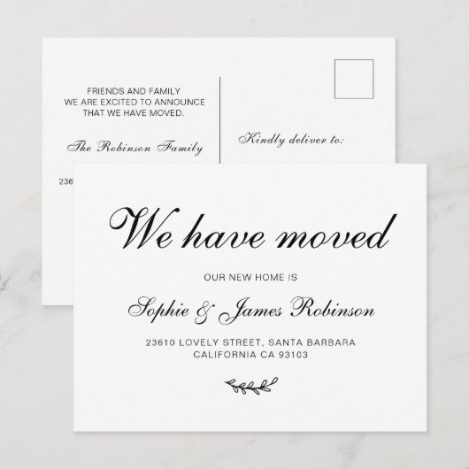 We hebben Bewegd Typografie Script New Home Moving Aankondigingskaart (Voorkant / Achterkant)