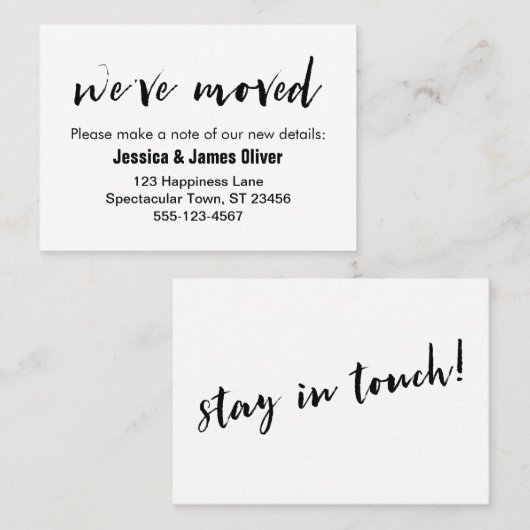 "We hebben bewogen" Casual handschrift typografie  Visitekaartje (Voorkant / Achterkant)