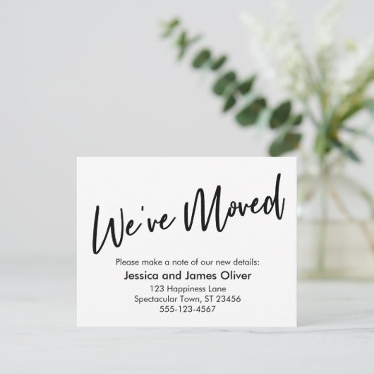 "We hebben bewogen" Modern handschrift zwart wit K Kaart (Staand voorkant)