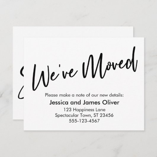 "We hebben bewogen" Modern handschrift zwart wit K Kaart (Voorkant / Achterkant)