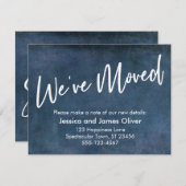 "We hebben bewogen" Typografie Grunge Navy Aankond Kaart (Voorkant / Achterkant)