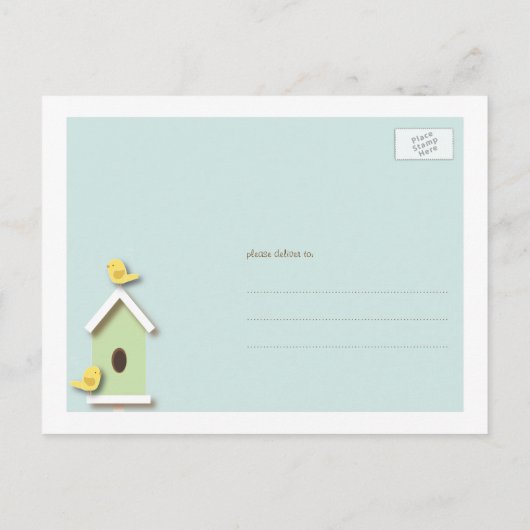We hebben Birdhouse New Address Briefkaart verplaa (Achterkant)