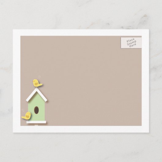 We hebben Birdhouse New Address Briefkaart verplaa (Achterkant)