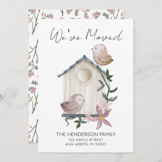 We hebben Birdhouse New Home Moving Announcement v Kaart (Voorkant / Achterkant)