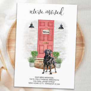 We hebben Black Labrador Red Door Dog verhuisd Aankondigingskaart