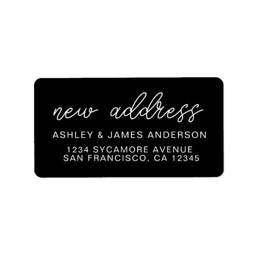 We hebben Black White New Address verplaatst Etiket (Voorkant)
