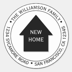 We hebben Black White New Home-adres verplaatst Ronde Sticker