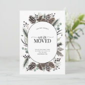 We hebben Black Winter Moving Announcement verplaa Feestdagenkaart (Staand voorkant)