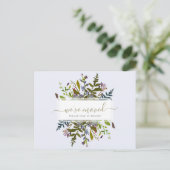 We hebben Blue Floral Script aankondiging verplaat Briefkaart (Staand voorkant)