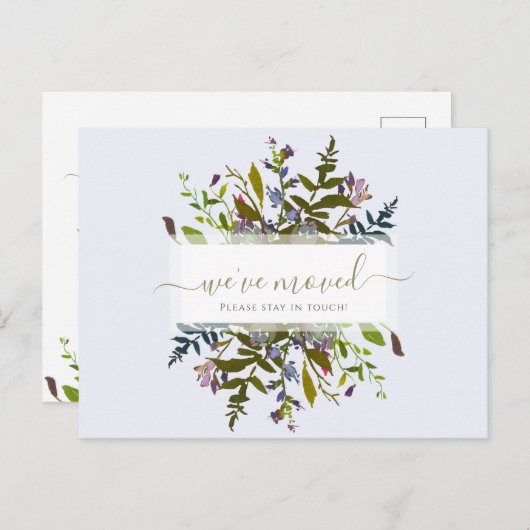 We hebben Blue Floral Script aankondiging verplaat Briefkaart (Voorkant / Achterkant)