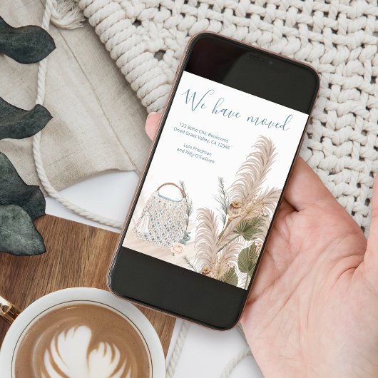 We hebben Boho Chic Macrame Pampas Grass Moving Aankondiging