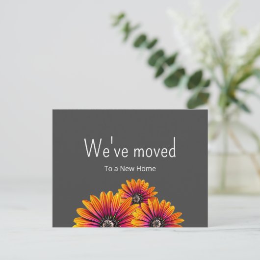 We hebben Boho Daisies Botanical Grey Moving verpl Aankondigingskaart (Staand voorkant)