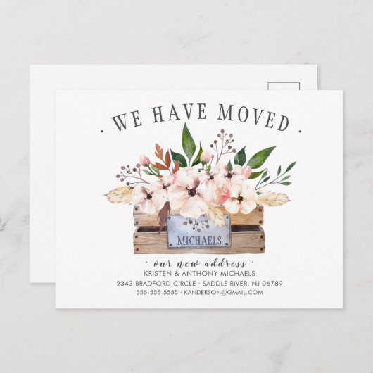 We hebben Boho Flower Box Moving Announding. Aankondigingskaart (Voorkant / Achterkant)