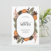 We hebben Boho Winter Citrus Moving Announcement v Feestdagenkaart (Staand voorkant)
