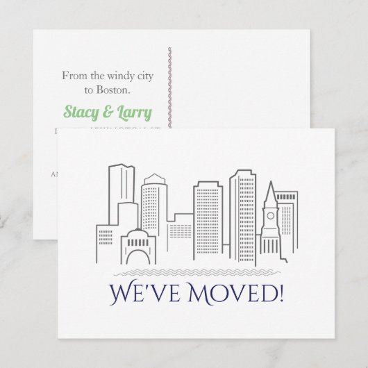 We hebben Boston City Skyline verplaatst Aankondigingskaart (Voorkant / Achterkant)