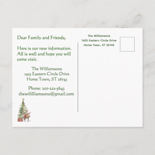 We hebben budget rendier kerstboom verplaatst aankondigingskaart (Achterkant)
