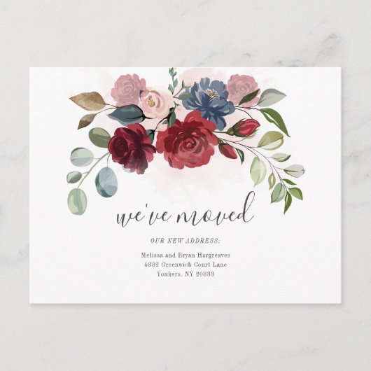 We hebben Burgundy Floral Moving Aankondigingskaart (Voorkant)