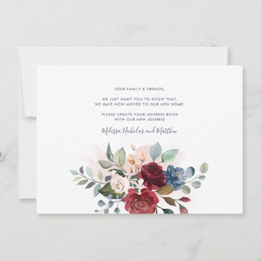 We hebben Burgundy Floral Moving Announcement verp (Achterkant)