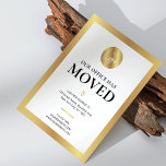 We hebben Business Gold Logo Kantoor verplaatst Ni Briefkaart<br><div class="desc">Laat uw klanten, medewerkers en bezorgers weten wat uw nieuwe kantoor-adres is met deze elegante witte en gouden logo We Have Moved Business Postcard Design. Met een gouden rand, moderne lettertypen, ruimte voor de logo van uw bedrijf, nieuw adres, contactgegevens en openingstijden, is dit moderne we've move corporate briefkaart een...</div>