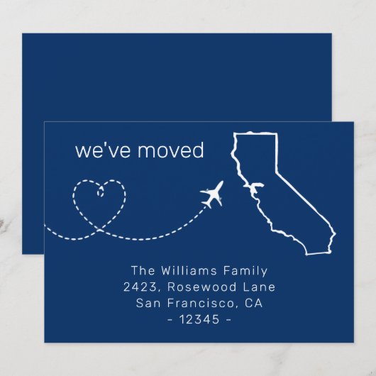 We hebben California Moving Announcement Blue verp (Voorkant / Achterkant)