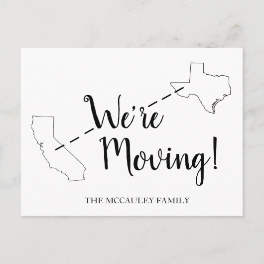 We hebben Californië Texas Moving Announcement ver Briefkaart (Voorkant)