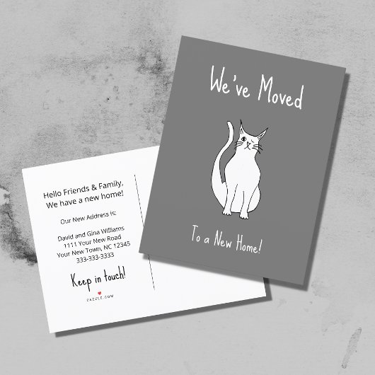We hebben Cute Winking Cat New Home Grey verplaats Aankondigingskaart