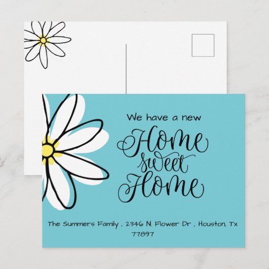 We hebben Daisy New Address Announcement blauw ver Aankondigingskaart (Voorkant / Achterkant)