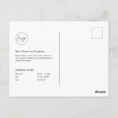 We hebben de aankondiging van een nieuw zakelijk a briefkaart (Achterkant)