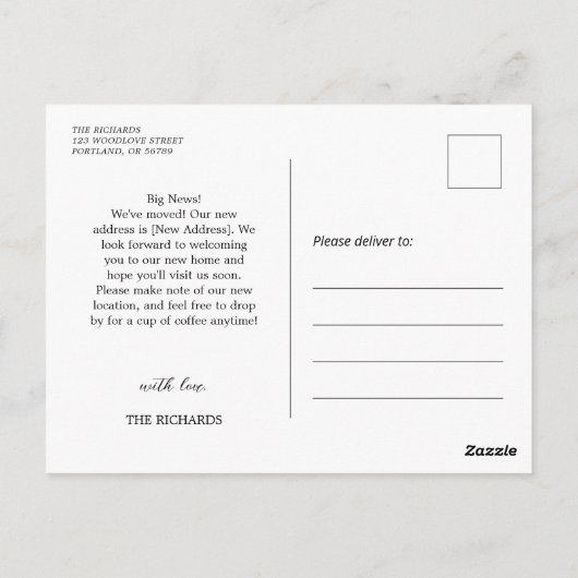 We hebben de aankondiging van het verplaatsen van  briefkaart (Achterkant)