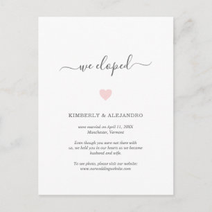 We hebben de Cute Pink Heart Weddenschap Elopement Aankondigingskaart