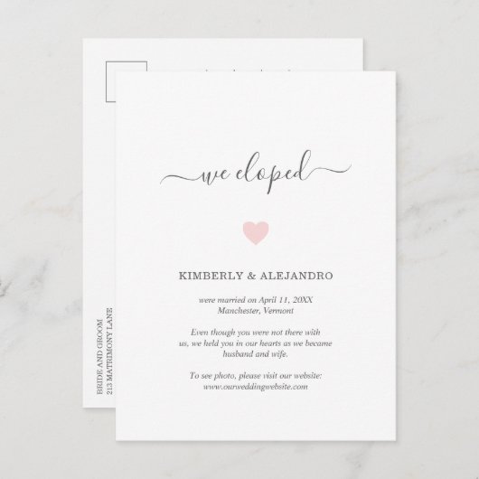 We hebben de Cute Pink Heart Weddenschap Elopement Aankondigingskaart (Voorkant / Achterkant)