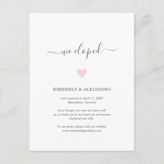 We hebben de Cute Pink Heart Weddenschap Elopement Aankondigingskaart (Voorkant)