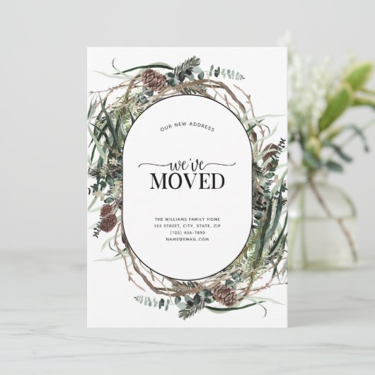 We hebben de Eucalyptus Dusty Moving Announcement  Feestdagenkaart (Staand voorkant)