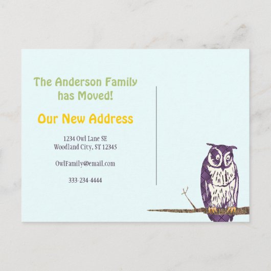 We hebben de familie Owl verplaatst Aankondigingskaart (Achterkant)