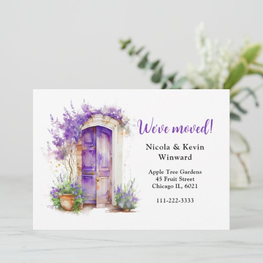 We hebben de Floral Paarse lavender-deur verplaats Aankondiging (Staand voorkant)