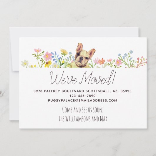 We hebben de Franse Bulldog Floral Moving Aankondiging (Voorkant)